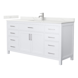 Beckett 66&quot White Single Vanity & Giotto Quartz Top (1-Hole) & Nickel Trim