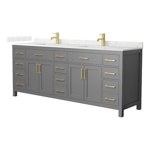 Beckett 84&quot Dark Gray Double Vanity & Giotto Quartz Top (1-Hole) & Gold Trim