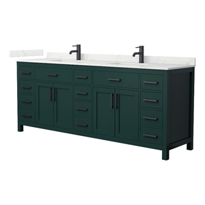 Beckett 84&quot Green Double Vanity & Giotto Quartz Top (1-Hole) & Black Trim