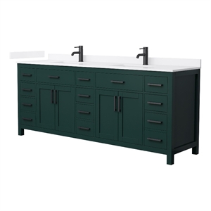 Beckett 84&quot Green Double Vanity & White Quartz Top (1-Hole) & Black Trim