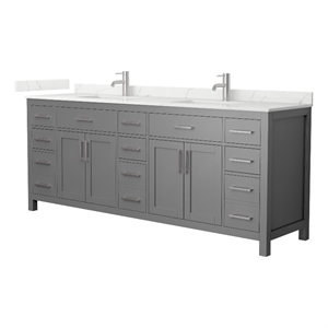 Beckett 84&quot Dark Gray Double Vanity & Giotto Quartz Top (1-Hole) & Nickel Trim