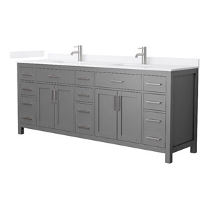 Beckett 84&quot Dark Gray Double Vanity & White Quartz Top (1-Hole) & Nickel Trim