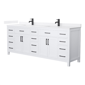 Beckett 84&quot White Double Vanity & White Quartz Top (1-Hole) & Black Trim