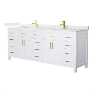 Beckett 84&quot White Double Vanity & Giotto Quartz Top (1-Hole) & Gold Trim