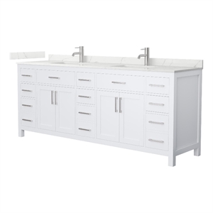 Beckett 84&quot White Double Vanity & Giotto Quartz Top (1-Hole) & Nickel Trim