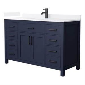 Beckett 54&quot Dark Blue Single Vanity & White Quartz Top (1-Hole) & Black Trim