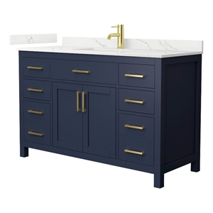 Beckett 54&quot Dark Blue Single Vanity & Giotto Quartz Top (1-Hole) & Gold Trim