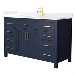 Beckett 54&quot Dark Blue Single Vanity & White Quartz Top (1-Hole) & Gold Trim