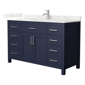 Beckett 54&quot Dark Blue Single Vanity & Giotto Quartz Top (1-Hole) & Nickel Trim