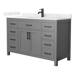 Beckett 54&quot Dark Gray Single Vanity & Giotto Quartz Top (1-Hole) & Black Trim