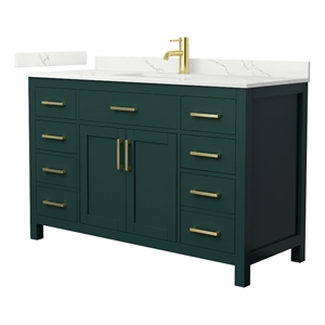 Beckett 54&quot Green Single Vanity & Giotto Quartz Top (1-Hole) & Gold Trim