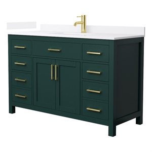 Beckett 54&quot Green Single Vanity & White Quartz Top (1-Hole) & Gold Trim