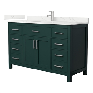 Beckett 54&quot Green Single Vanity & Giotto Quartz Top (1-Hole) & Nickel Trim