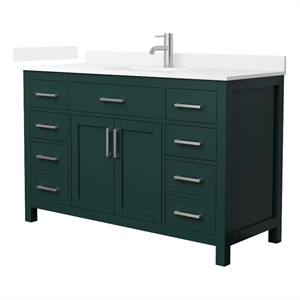 Beckett 54&quot Green Single Vanity & White Quartz Top (1-Hole) & Nickel Trim