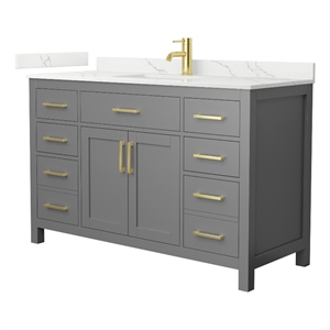 Beckett 54&quot Dark Gray Single Vanity & Giotto Quartz Top (1-Hole) & Gold Trim