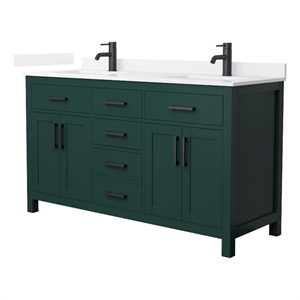 Beckett 60&quot Green Double Vanity & White Quartz Top (1-Hole) & Black Trim