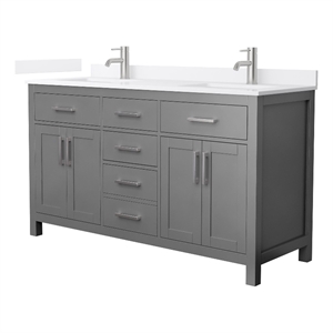Beckett 60&quot Dark Gray Double Vanity & White Quartz Top (1-Hole) & Nickel Trim