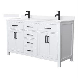 Beckett 60&quot White Double Vanity & White Quartz Top (1-Hole) & Black Trim