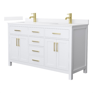 Beckett 60&quot White Double Vanity & White Quartz Top (1-Hole) & Gold Trim