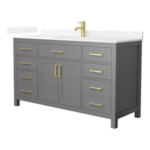 Beckett 60&quot Dark Gray Single Vanity & White Quartz Top (1-Hole) & Gold Trim