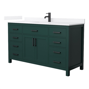 Beckett 60&quot Green Single Vanity & White Quartz Top (1-Hole) & Black Trim