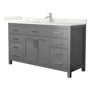 Beckett 60&quot Dark Gray Single Vanity & Giotto Quartz Top (1-Hole) & Nickel Trim