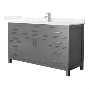 Beckett 60&quot Dark Gray Single Vanity & White Quartz Top (1-Hole) & Nickel Trim