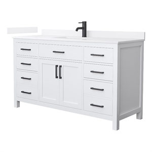 Beckett 60&quot White Single Vanity & White Quartz Top (1-Hole) & Black Trim