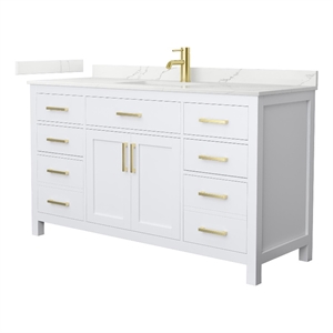 Beckett 60&quot White Single Vanity & Giotto Quartz Top (1-Hole) & Gold Trim