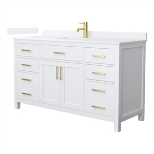 Beckett 60&quot White Single Vanity & White Quartz Top (1-Hole) & Gold Trim