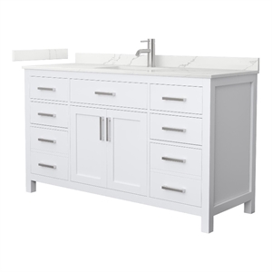 Beckett 60&quot White Single Vanity & Giotto Quartz Top (1-Hole) & Nickel Trim