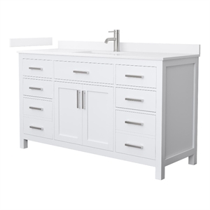 Beckett 60&quot White Single Vanity & White Quartz Top (1-Hole) & Nickel Trim
