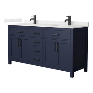 Beckett 66&quot Dark Blue Double Vanity & Giotto Quartz Top (1-Hole) & Black Trim