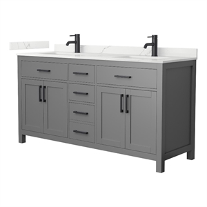 Beckett 66&quot Dark Gray Double Vanity & Giotto Quartz Top (1-Hole) & Black Trim
