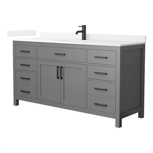 Beckett 66&quot Dark Gray Single Vanity & White Quartz Top (1-Hole) & Black Trim