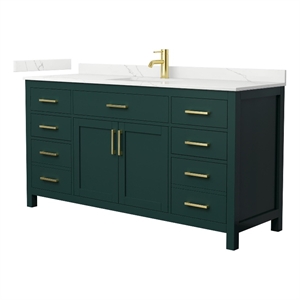 Beckett 66&quot Green Single Vanity & Giotto Quartz Top (1-Hole) & Gold Trim
