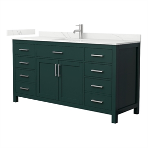 Beckett 66&quot Green Single Vanity & Giotto Quartz Top (1-Hole) & Nickel Trim