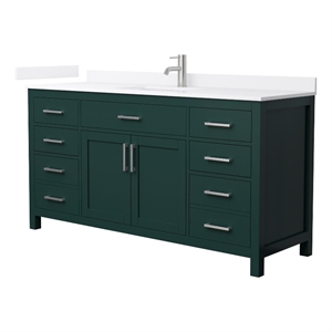 Beckett 66&quot Green Single Vanity & White Quartz Top (1-Hole) & Nickel Trim