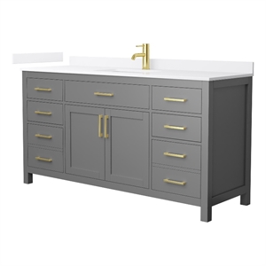 Beckett 66&quot Dark Gray Single Vanity & White Quartz Top (1-Hole) & Gold Trim