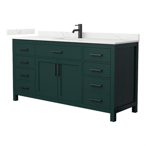 Beckett 66&quot Green Single Vanity & Giotto Quartz Top (1-Hole) & Black Trim
