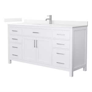 Beckett 66&quot White Single Vanity & White Quartz Top (1-Hole) & Nickel Trim