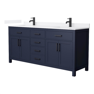 Beckett 72&quot Dark Blue Double Vanity & White Quartz Top (1-Hole) & Black Trim