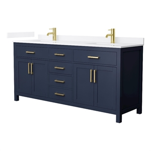 Beckett 72&quot Dark Blue Double Vanity & White Quartz Top (1-Hole) & Gold Trim