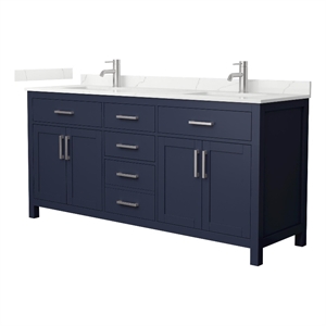 Beckett 72&quot Dark Blue Double Vanity & Giotto Quartz Top (1-Hole) & Nickel Trim
