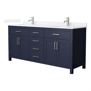Beckett 72&quot Dark Blue Double Vanity & White Quartz Top (1-Hole) & Nickel Trim
