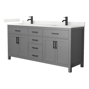 Beckett 72&quot Dark Gray Double Vanity & Giotto Quartz Top (1-Hole) & Black Trim