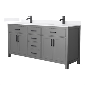 Beckett 72&quot Dark Gray Double Vanity & White Quartz Top (1-Hole) & Black Trim