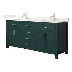 Beckett 72&quot Green Double Vanity & Giotto Quartz Top (1-Hole) & Nickel Trim