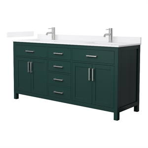 Beckett 72&quot Green Double Vanity & White Quartz Top (1-Hole) & Nickel Trim