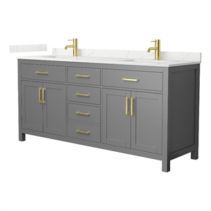 Beckett 72&quot Dark Gray Double Vanity & Giotto Quartz Top (1-Hole) & Gold Trim